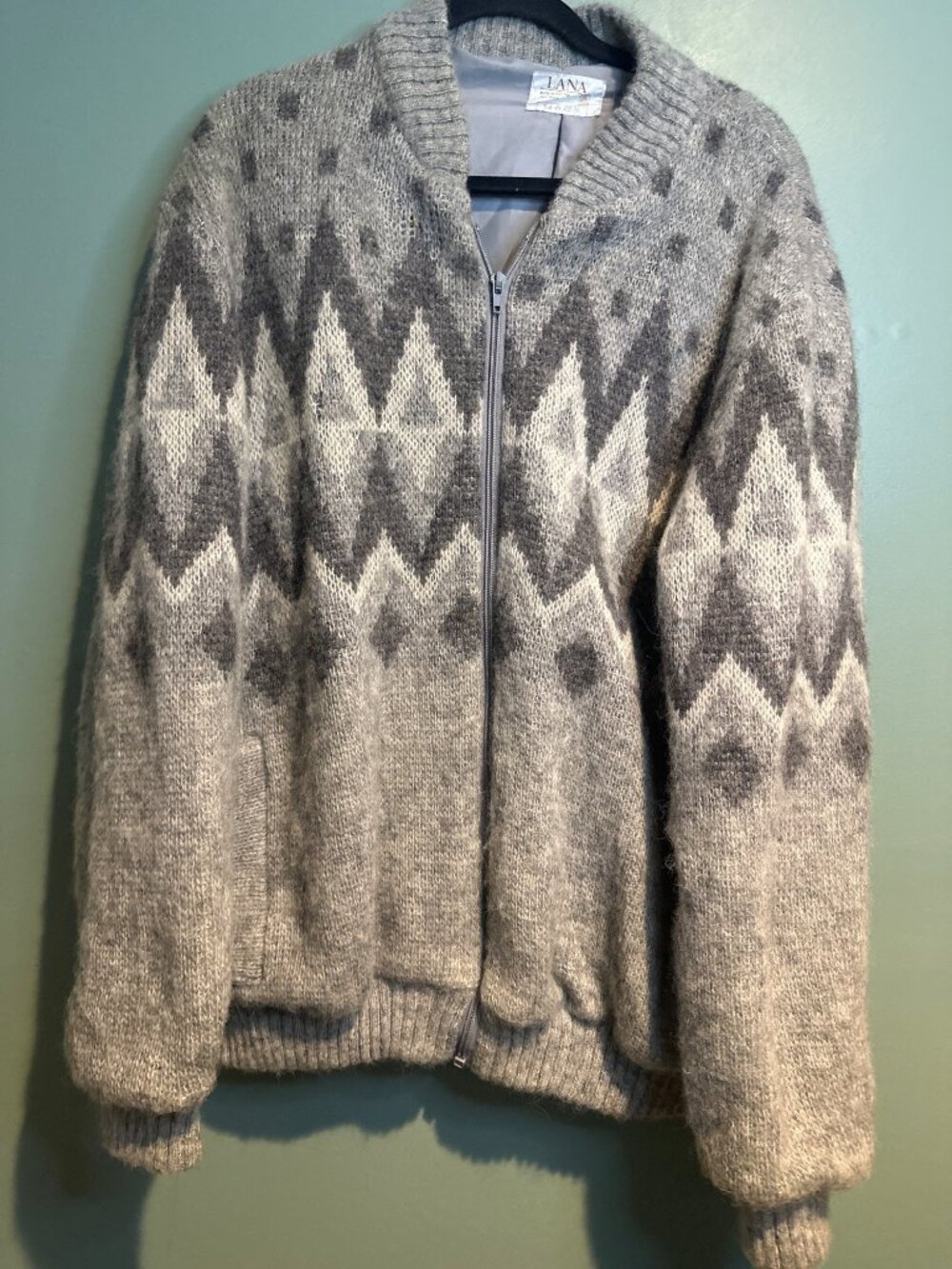 LANA Iceland 100% Wool Nordic Cardigan Sweater Full Zip Fair Isle Vintage